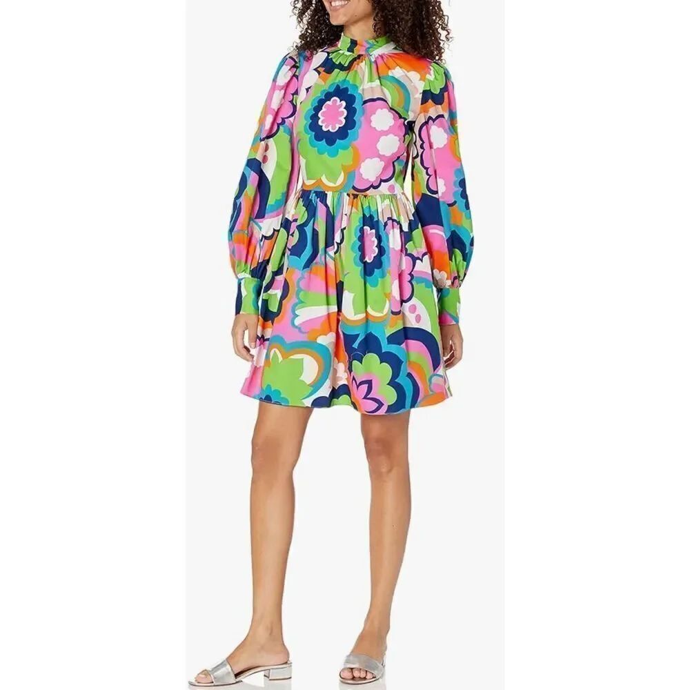 Trina Turk Women's Floral a Line Mock Neck Dress -12